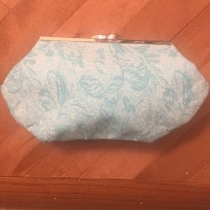 NWT handmade lt blue/teal fabric clutch w/ silve…
